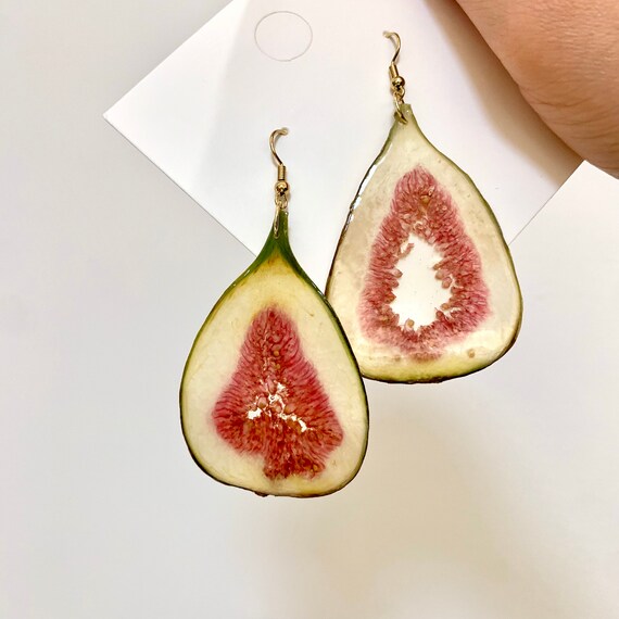 Real Resin Fig Fruit Earrings Handmade Pressed Fig Resin Earring