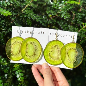 Real Kiwi Fruit  Earrings, Handmade Pressed Kiwi Resin Fruti Earrings, Dired Kiwi Fruit Dangle Drop Earrings, Graduation Birth Gift for her