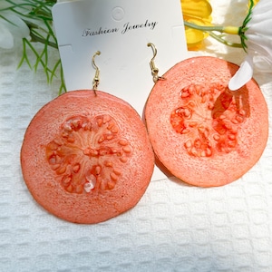 Real Resin Guava Fruit Earrings, Pressed Guava Resin Fruit Earring, Handmade Dangle Drop Earring, Dired Guava Earring, Birthday Gift for her