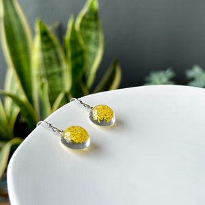Real Yellowe Lace Resin Flower Earrings, Handmade Pressed Flower Earrings, Dangle Drop Earrings, Dired Flower Earring, Mother's Day Gifts image 7