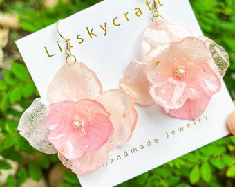Real Hydrangea Flower Earrings, Handmade Pressed Hydrangea Flower Resin Earrings, Dried Flower Dangle Drop Earrings, Christmas Gift For Her