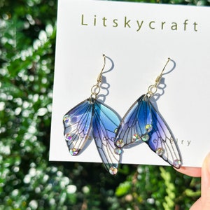 Butterfly Wing Resin Earrings, Handmade Fairy Butterfly Wing Jewerly, Gold Statement Dangle Drop Earrings, Birthday Christmas Gift for Her