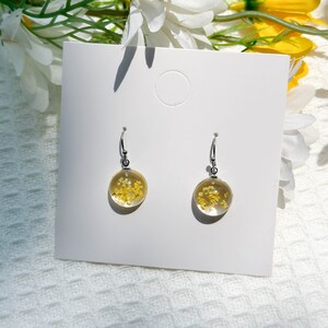Real Yellowe Lace Resin Flower Earrings, Handmade Pressed Flower Earrings, Dangle Drop Earrings, Dired Flower Earring, Mother's Day Gifts image 2