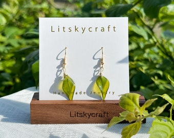 Real Bamboo Leaf Earrings,Green leaves Earrings,Handmade Pressed Leaf Earrings,Resin Leaves Earrings,Dired Leaf Earrings,Birth Gifts For Her