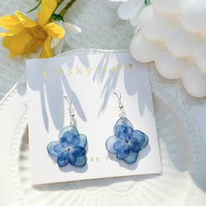 Real Hydrangea Flower Earrings, Handmade Pressed Hydrangea Flower Resin Earrings, Dired Flower Dangle Drop Earrings, Birthday Gift For Her