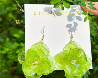 Real Hydrangea Flower Earrings, Handmade Pressed Flower Resin Jewelry, Dried Flower Dangle Drop Earrings, Mother's Day Birthday Gift For Her