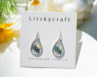 Forget Me Not Resin Flower Earrings, Handmade Pressed Real Flower Resin Earrings, Dangle Drop Earrings, Dired Flower Earrings, Birthday Gift