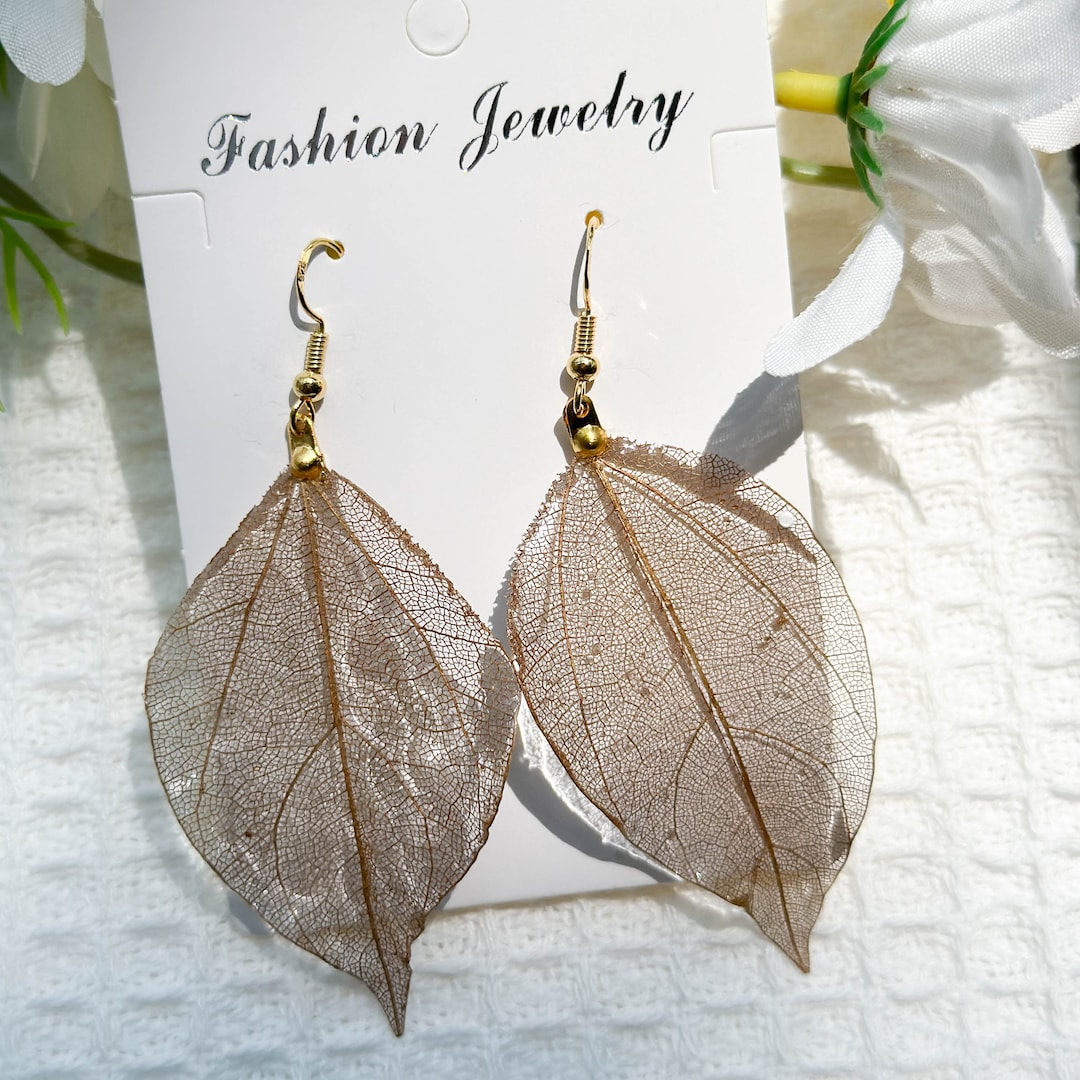 Gold Real Leaves Earrings Gold Leaf Earrings Handmade Leaves Etsy