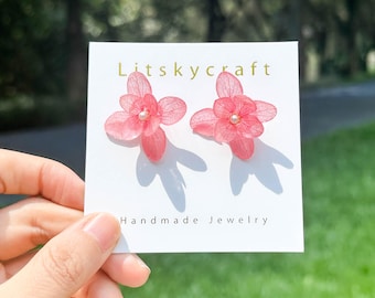 Real Hydrangea Flower Earrings, Handmade Pressed Hydrangea Flower Resin Earrings, Dired Flower Dangle Drop Earrings, Mother's Day Gift