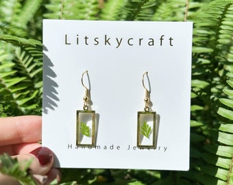 Real Green leaves Earrings, Handmade Pressed Fern Leaf Earrings, Resin Fern Leaves Earrings, Dired Leaf Earrings, Birthday Gifts For Women
