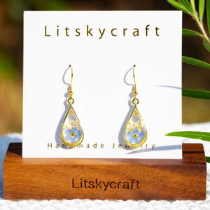 Real Forget Me Not Flower Earrings, Pressed Flower Resin Earrings, Dangle Drop Earrings, Dried Flower Earrings, Birthday Christmas Gift