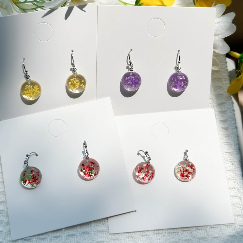 Real Yellowe Lace Resin Flower Earrings, Handmade Pressed Flower Earrings, Dangle Drop Earrings, Dired Flower Earring, Mother's Day Gifts image 6
