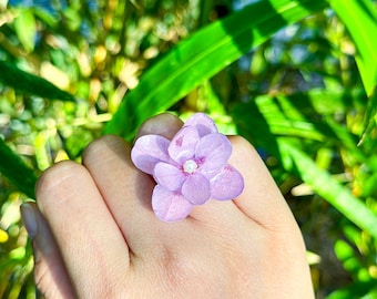 Adjustable Hydrangea Flower Ring, Pressed Flower Pearl Ring, Nature Jewelry, Pink Dried Flower Resin Ring, Birthday Anniversary Gift For Her