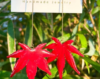 Real Maple leaves Earrings, Handmade Pressed Red Leaf Earrings, Resin Leaves Earrings, Dired Leaf Earrings, Birth Mother&#39;s Day Gifts For Her