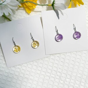 Real Yellowe Lace Resin Flower Earrings, Handmade Pressed Flower Earrings, Dangle Drop Earrings, Dired Flower Earring, Mother's Day Gifts image 4