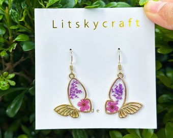 Schmetterlingsflügel Harz Ohrringe, handgefertigte Feen Schmetterlingsflügel Schmuck, Gold Statement Ohrringe, Geburtstagsgeschenk für Sie