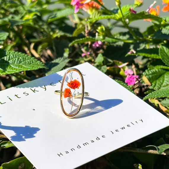 Adjustable Baby's Breath Real Flower Ring, Handmade Pressed Flower Resin Ring, Dired Flower Nature Jewelry, Mother's Day Anniversary Gift