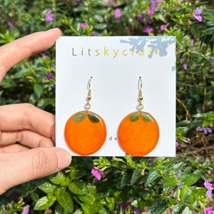Real Mandarin Fruit  Earrings, Handmade Pressed Orange Resin Fruit Earrings, Dired Mandarin Fruit Dangle Drop Earring, Birthday Gift For Her