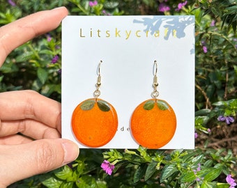Real Mandarin Fruit  Earrings, Handmade Pressed Orange Resin Fruit Earrings, Dired Mandarin Fruit Dangle Drop Earring, Birthday Gift For Her