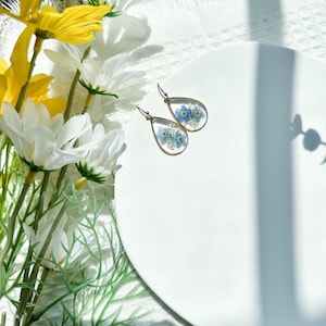 Forget Me Not Resin Flower Earrings, Handmade Pressed Real Flower Resin Earrings, Dangle Drop Earrings, Dired Flower Earrings, Birthday Gift image 10
