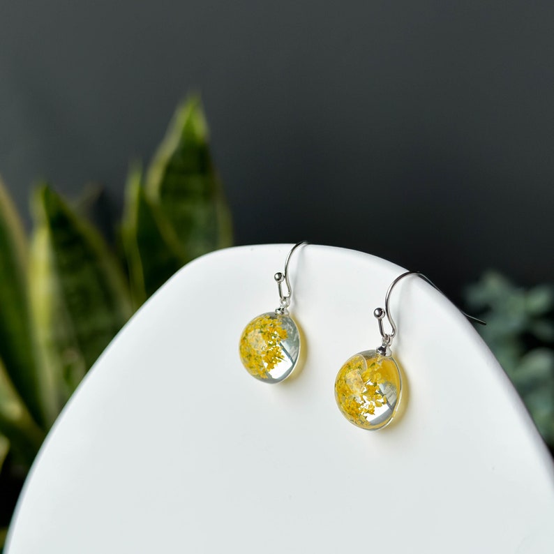 Real Yellowe Lace Resin Flower Earrings, Handmade Pressed Flower Earrings, Dangle Drop Earrings, Dired Flower Earring, Mother's Day Gifts image 9