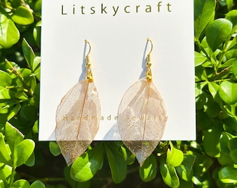 Gold Real Leaves Earrings, Gold Leaf Earrings, Handmade Leaves Earrings, Natural Leaf Jewelry, Wedding Graduation Birthday Day Gifts For Her