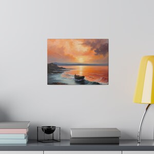 Sunset Beach Oil Painting: Coastal Wall Art