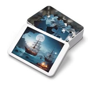 Pirate Ship Jigsaw Puzzle Cool Puzzle for Kids Back to School Puzzle Ship Landscape Puzzle(30, 110, 252, 500-Piece)