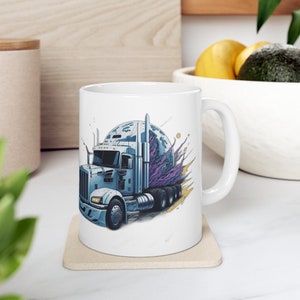 Semi-Truck Coffee Mug Cool Semi Truck Mug Tractor Trailer Truck Mug Ceramic Mug 11oz