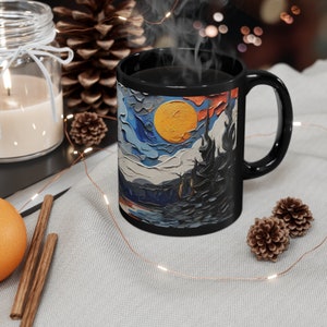 Abstract Oil Painting Coffee Mug: Black Ceramic Tea Cup