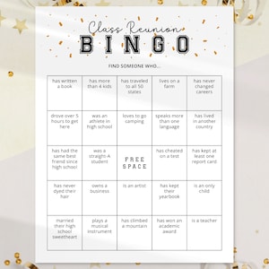 Juego de bingo de reunión de clase, Bingo de reunión de secundaria, Bingo editable para encontrar al invitado, Juegos de reunión de clase PDF