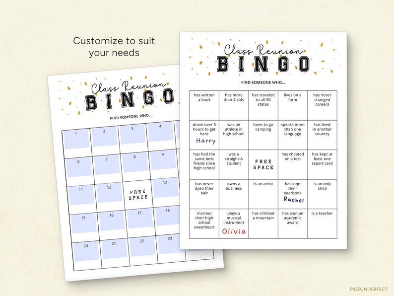 Class Reunion Bingo Game, High School Reunion Bingo, Editable Find the ...