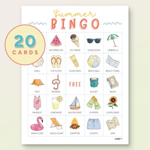 20 Summer Bingo Cards, Printable Summer Bingo Game for Kids and Adults, Holiday Bingo, Work Summer Party Game