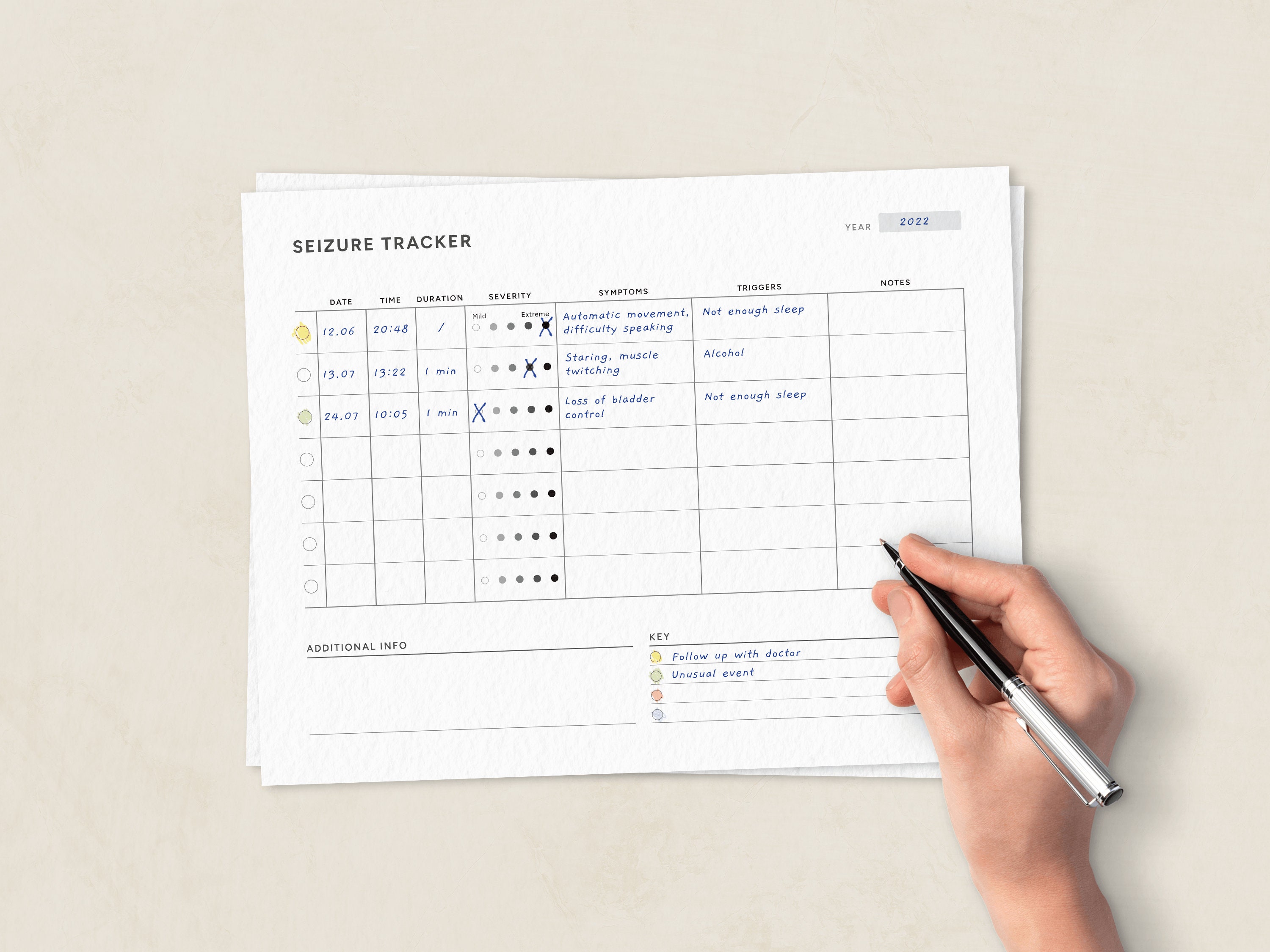 Printable Monthly Seizure Tracker, Seizure Diary, Symptom Tracker ...