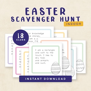 Easter Scavenger Hunt for Kids, Printable Indoor Easter Treasure Hunt, Easter Hunt Clues