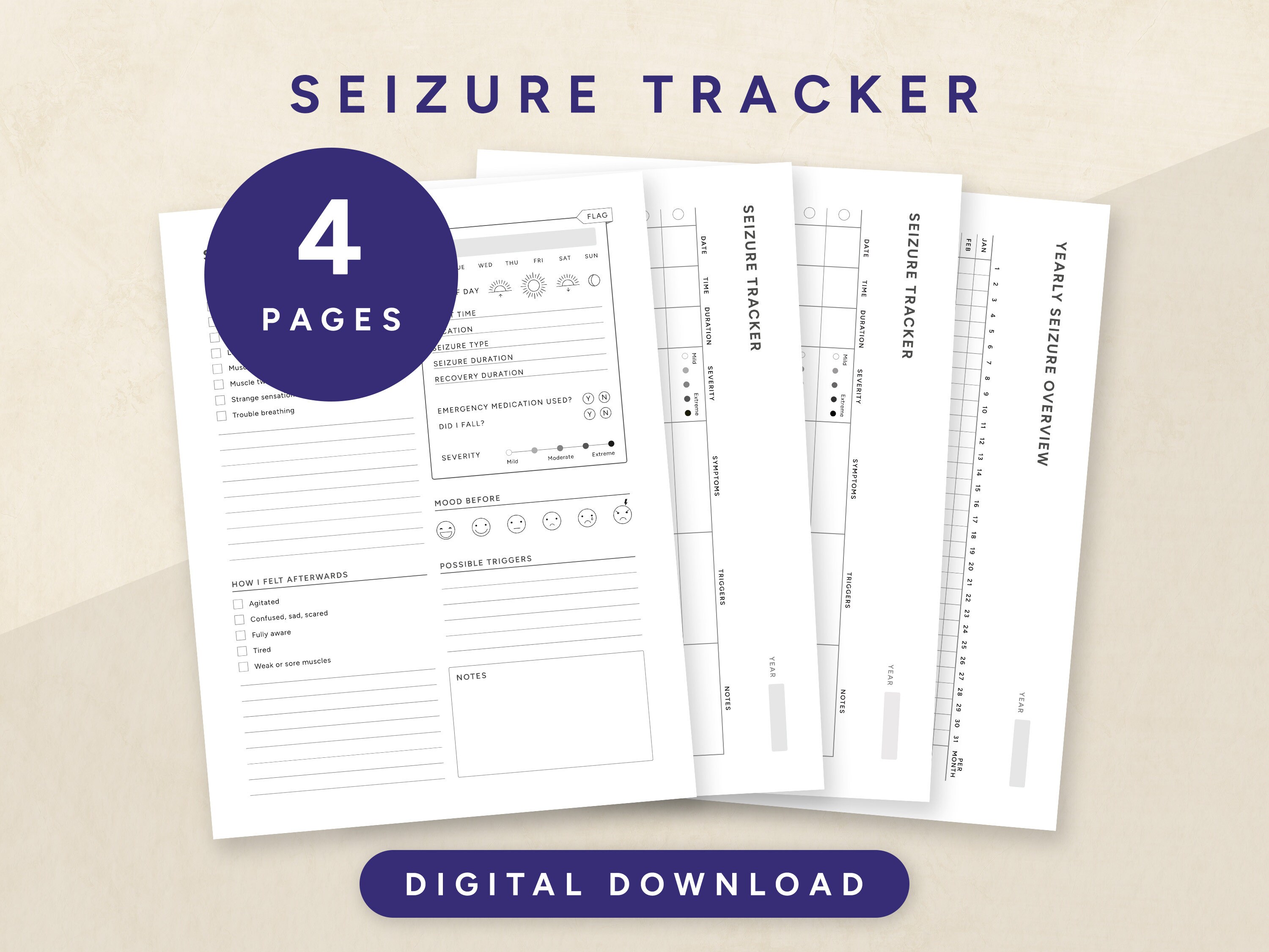 Printable Seizure Tracker Set, Symptom Tracker, Medical Planner, Epilepsy Management, Letter A4 ...