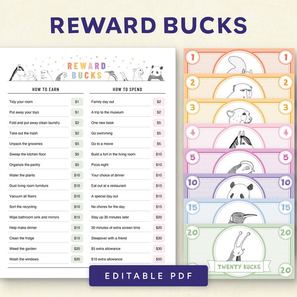 Editable Kids Reward Bucks, Printable Play Money, Mom Bucks, Reward System For Kids, Instant Download Printable PDF