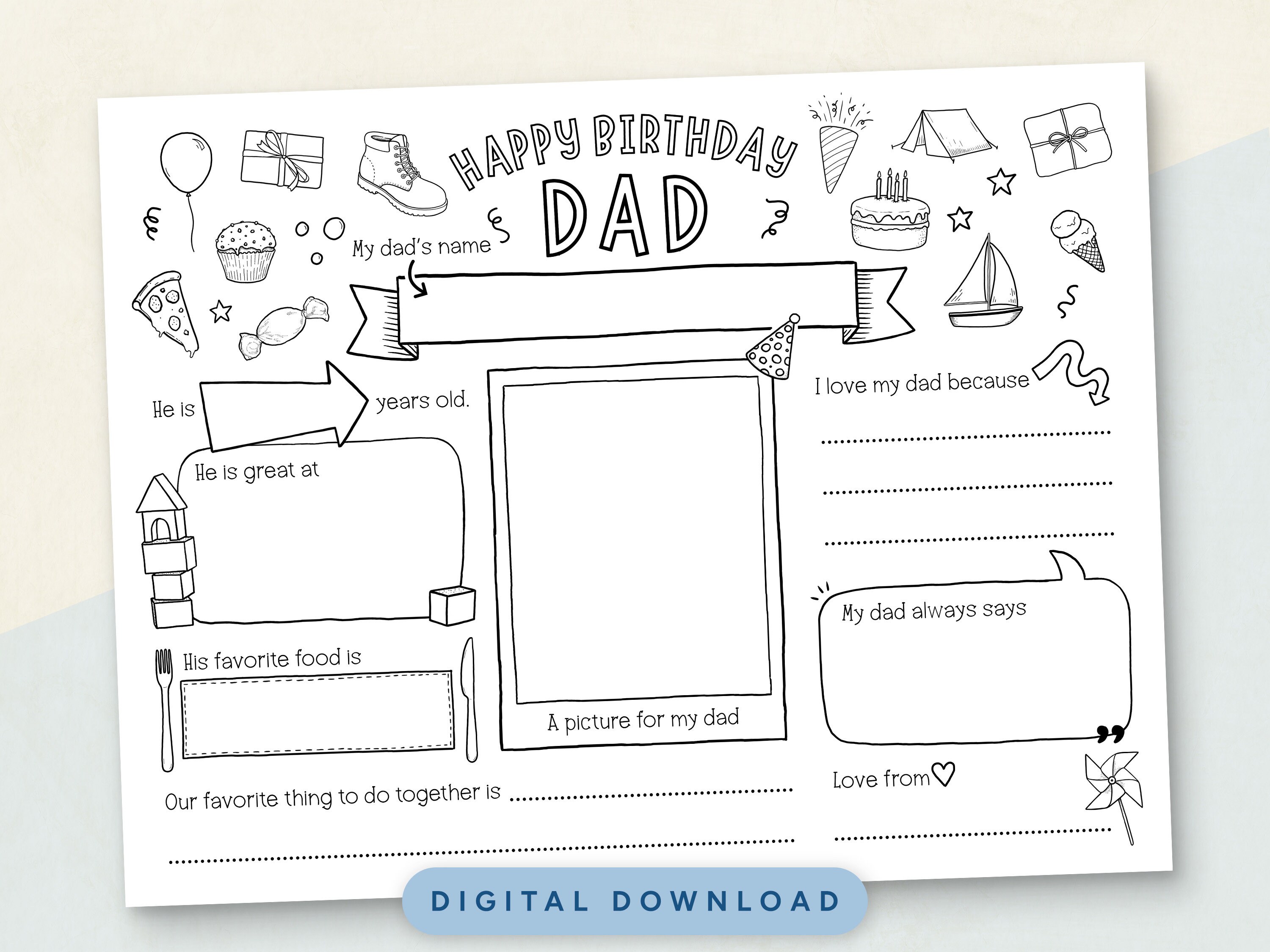 Happy Birthday Dad Coloring Page, All About My Dad, Happy Birthday Dad ...