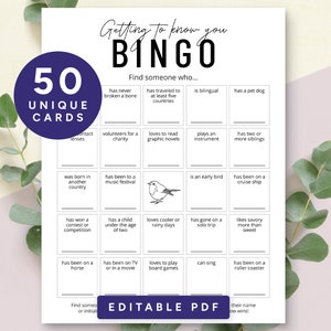 Editable Get to Know You Bingo, Mingle Bingo, Workplace Games, Coworker Bingo, Office Party Games, Icebreaker Game, Instant Download PDF