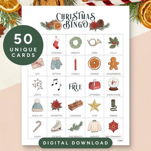 Druckbares Weihnachtsbingo für 50, Urlaubsbingo, Weihnachtsparty Spiel