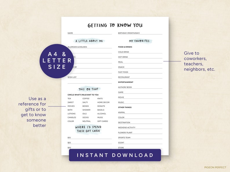 Getting to Know You Printable Questionnaire Employee - Etsy