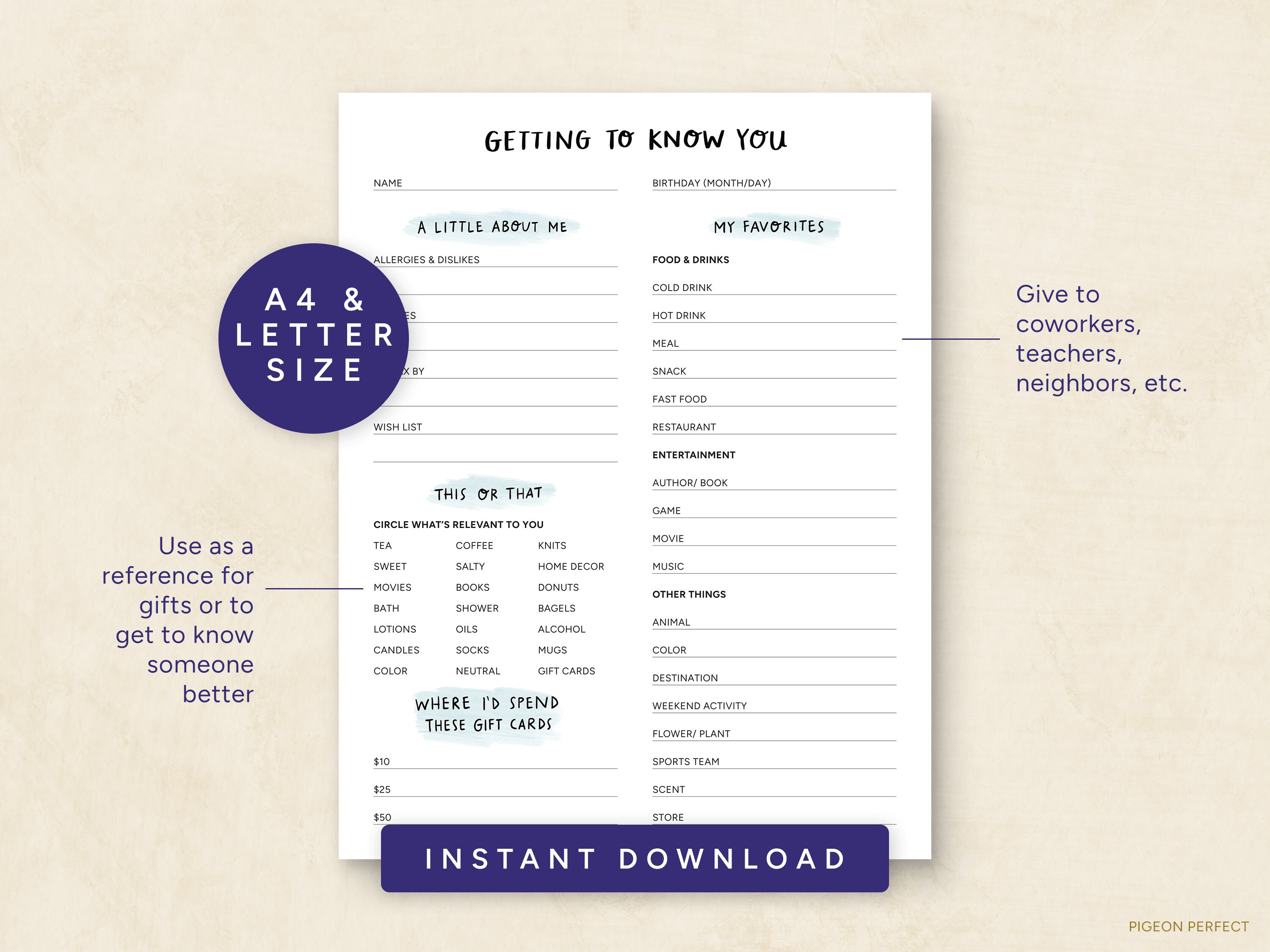 Getting to Know You Printable Questionnaire, Employee Favorites List ...