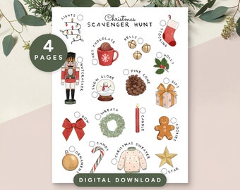 Indoor Christmas Scavenger Hunt for kids, Christmas Treasure Hunt, Instant Download PDF