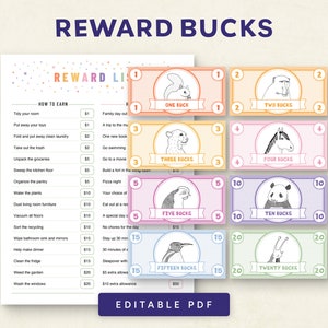 Editable Kids Reward Bucks, Printable Play Money, Reward System For Kids, Instant Download Printable PDF