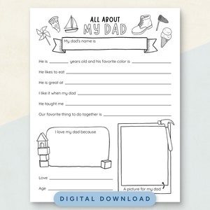 Alles over mijn vader, sentimenteel cadeau voor papa, DIY Vaderdagcadeau, Instant Download PDF