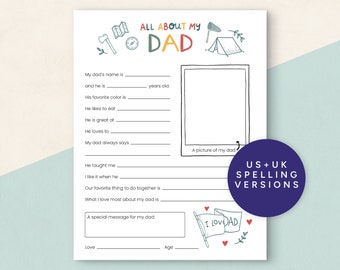 All About My Dad Printable, DIY Father's Day Questionnaire, Instant Download PDF