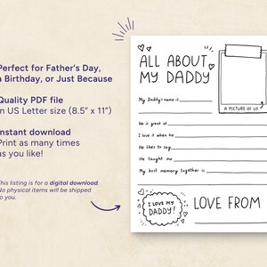 All About My Daddy Printable, Fill in the Blank Father’s Day Gift ...