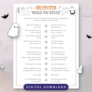 Halloween Would You Rather Printable, This or That Game, Halloween Party Game, Instant Download PDF