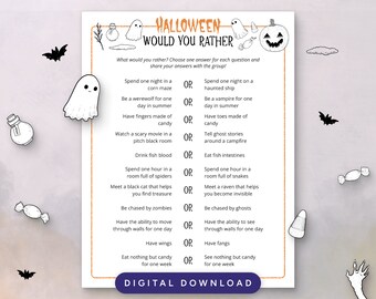 Halloween Would You Rather Printable, This or That Game, Halloween Party Game, Instant Download PDF