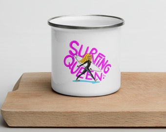 Mug émaillé, coffee mug, surfer girl coffee cup